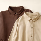 M-2XL 無地 ボタン 長袖 POLOネック ストレート シンプル ワンピース M キャラメル