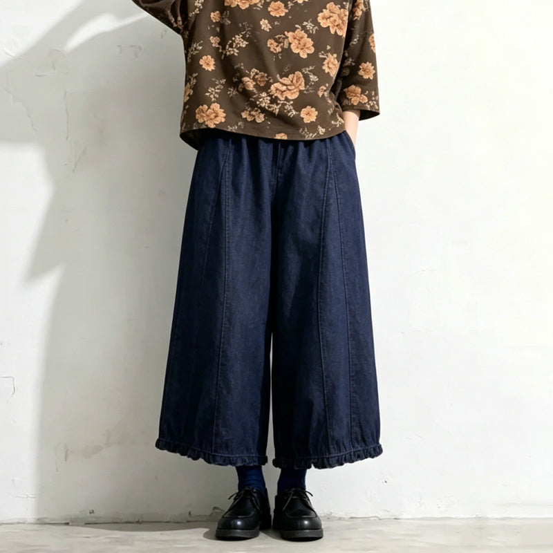 無地 プリーツ アンクル丈 レトロ ガウチョパンツ F 写真通り