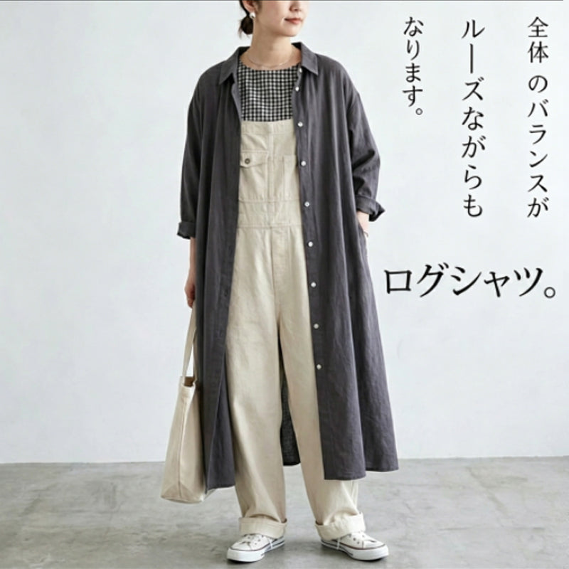 長袖 ボタン 無地  シャツワンピース F グリーン