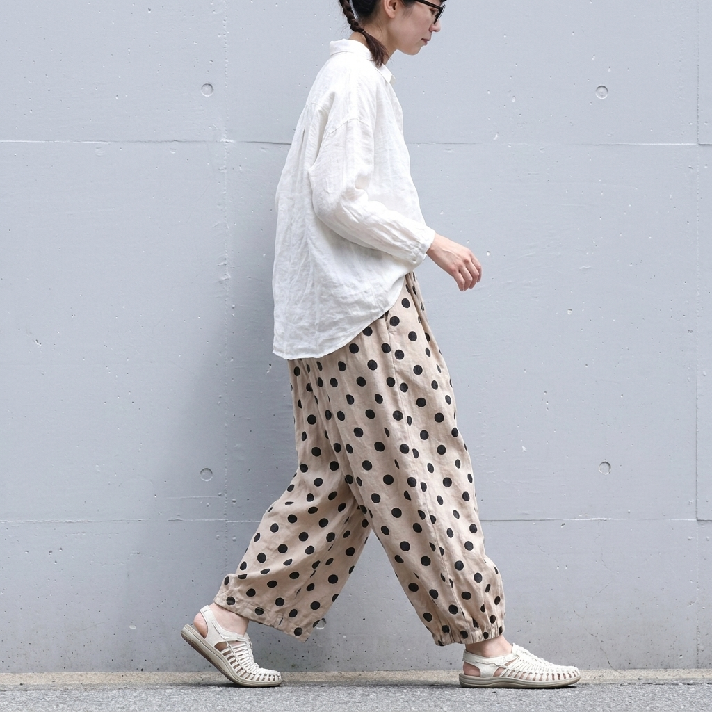 大人女子のドット柄バルーンパンツ♪ ゆったり綿素材    ナチュラル可愛い M 写真通り