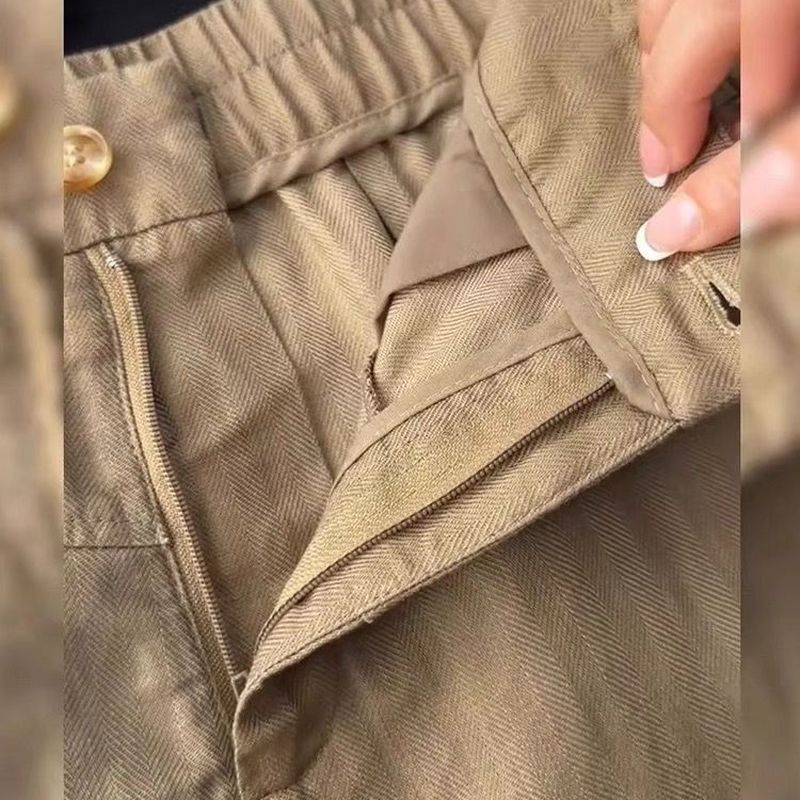 S~XL 綿麻 無地 ポケット付き カジュアル ガウチョパンツ S ブラウン