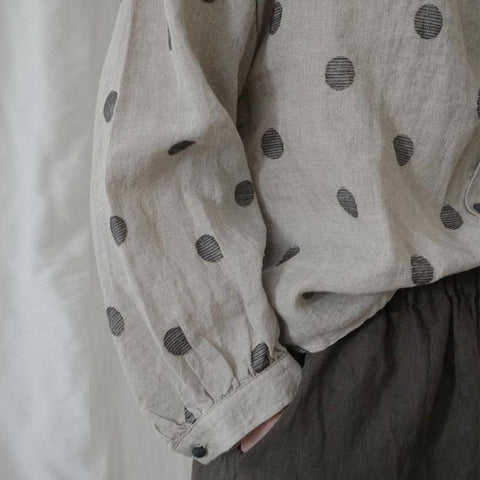M-2XL 綿麻 レトロ スタンドネック カジュアル シャツ M 写真通り