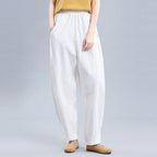M-4XL 綿麻 ポケット付き アンクル丈（9分丈） カジュアルパンツ M ホワイト
