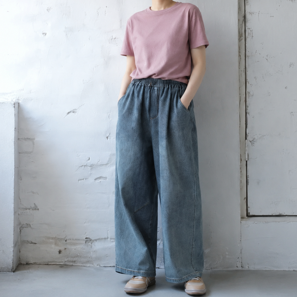 M-3XL シンプル ロング丈 体型をカバー ポケット付き 通気性良い ジーンズ M ブルー