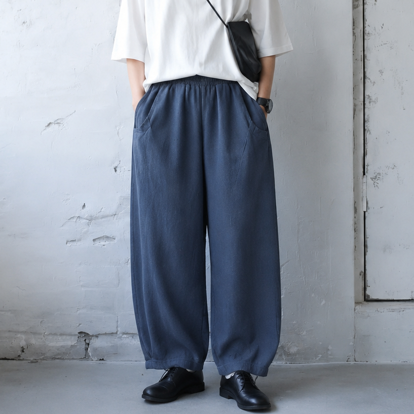 M-2XL 綿麻 ハイウエスト 無地 ロング丈 レトロ カジュアルパンツ M グレー