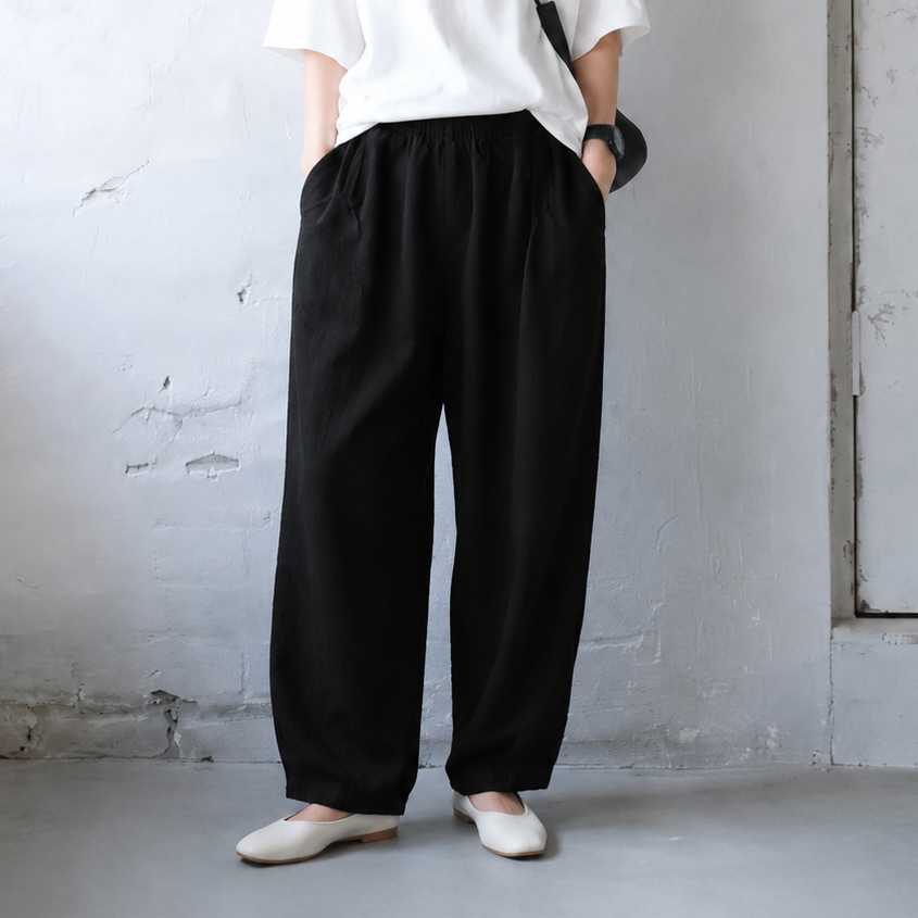 M-2XL 綿麻 ハイウエスト 無地 ロング丈 レトロ カジュアルパンツ M グレー