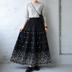 M-XL 刺繍 プリント 花柄 花模様 Aライン レトロ スカート M ブラウン