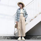 L-6XL 混紡 無地 アンクル丈（9分丈） 平日  ストレートパンツ L アプリコット