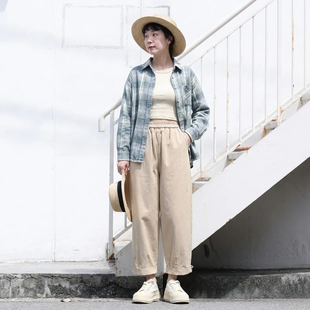 L-6XL 混紡 無地 アンクル丈（9分丈） 平日  ストレートパンツ L アプリコット