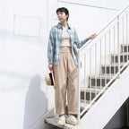 L-6XL 混紡 無地 アンクル丈（9分丈） 平日  ストレートパンツ L アプリコット