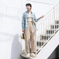 L-6XL 混紡 無地 アンクル丈（9分丈） 平日  ストレートパンツ 6XL アプリコット