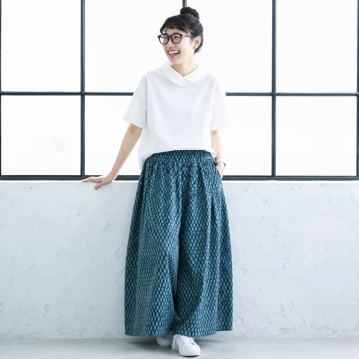 フリー  チェック柄 Aライン スカート フリー ホワイト