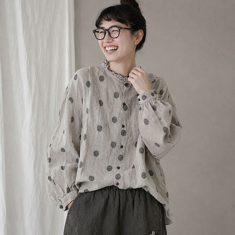 M-2XL 綿麻 レトロ スタンドネック カジュアル シャツ M 写真通り