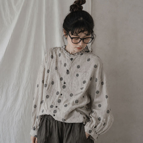 M-2XL 綿麻 レトロ スタンドネック カジュアル シャツ M 写真通り