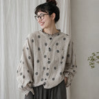 M-2XL 綿麻 レトロ スタンドネック カジュアル シャツ M 写真通り