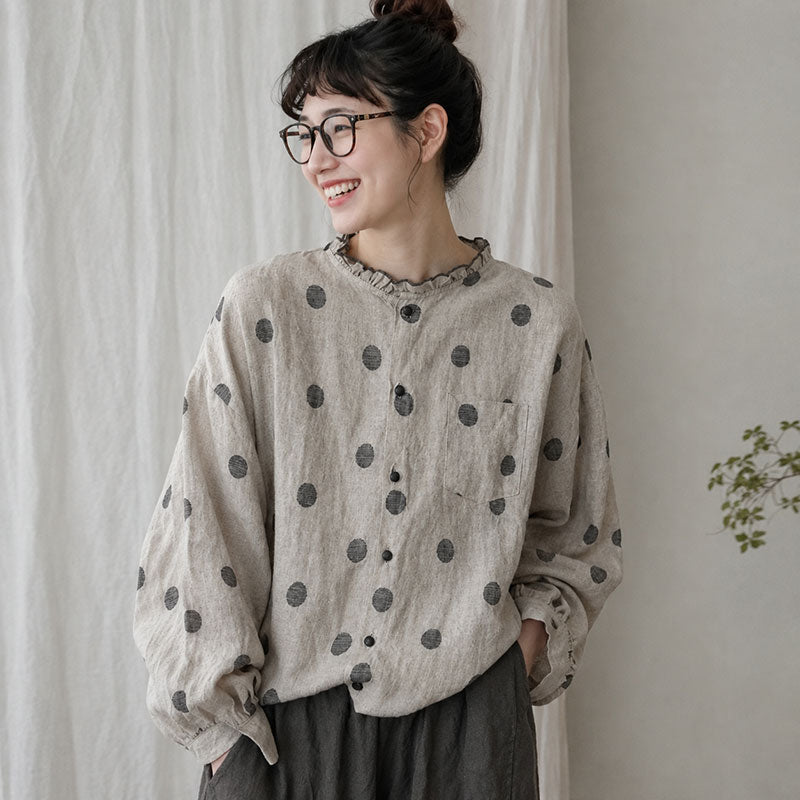 M-2XL 綿麻 レトロ スタンドネック カジュアル シャツ M 写真通り