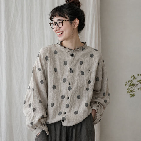 M-2XL 綿麻 レトロ スタンドネック カジュアル シャツ M 写真通り