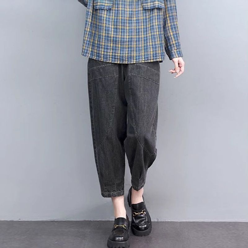 M-3XL 薄手デニム ハイウエスト ポケット付き 肌触り柔らかい 無地 ジーンズ アンクル丈（9分丈） M ライトブルー