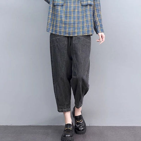 M-3XL 薄手デニム ハイウエスト ポケット付き 肌触り柔らかい 無地 ジーンズ アンクル丈（9分丈） M ライトブルー