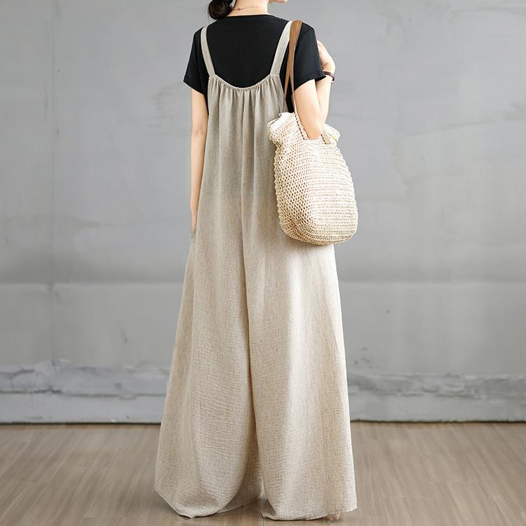 「自然体で、美しく。」綿麻 ワイドシルエット サロペット【M-4XL】お散歩  ゆるカジ 落ち感 M ベージュ (サロペット)