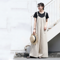 「自然体で、美しく。」綿麻 ワイドシルエット サロペット【M-4XL】お散歩  ゆるカジ 落ち感 4XL ベージュ (サロペット)