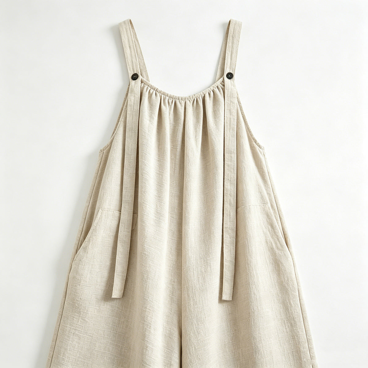 「自然体で、美しく。」綿麻 ワイドシルエット サロペット【M-4XL】お散歩  ゆるカジ 落ち感 M ベージュ (サロペット)
