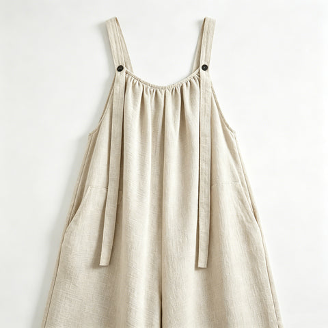 「自然体で、美しく。」綿麻 ワイドシルエット サロペット【M-4XL】お散歩  ゆるカジ 落ち感 M ベージュ (サロペット)