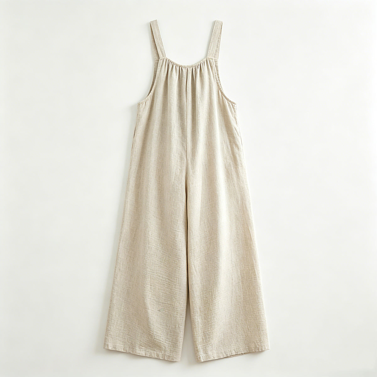 「自然体で、美しく。」綿麻 ワイドシルエット サロペット【M-4XL】お散歩  ゆるカジ 落ち感 M ベージュ (サロペット)