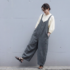 S~L 無地 リボン結び ボウタイ ロング丈 森ガール サロペット S チャコールグレー