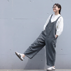 S~L 無地 リボン結び ボウタイ ロング丈 森ガール サロペット S チャコールグレー