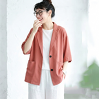 L-XL シフォン 夏でも涼しい 無地 七分袖 ノーマルスリーブ ボタン エレガント スーツジャケット XL ピンク