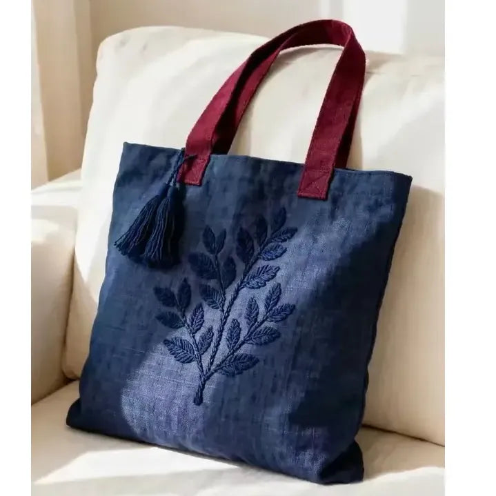 ファスナー 植物柄 ナチュラル シンプル 合わせやすい キャンバスバッグ フリー ネイビー