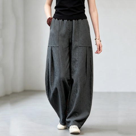 M-4XL リネン ロング丈 ポケット付き 無地 シンプル カジュアルパンツ M オレンジレッド
