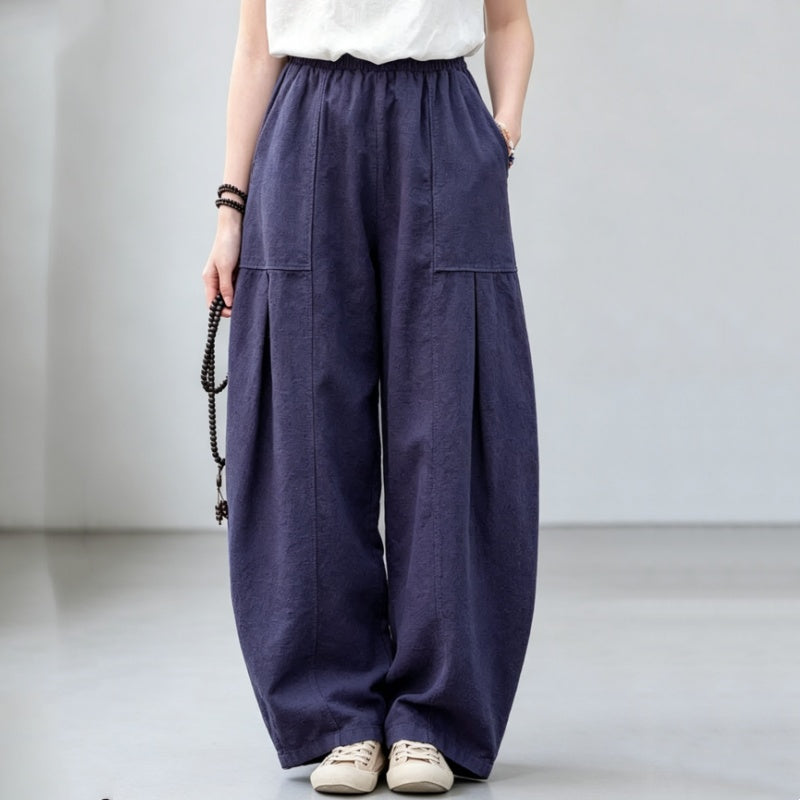 M-4XL リネン ロング丈 ポケット付き 無地 シンプル カジュアルパンツ M オレンジレッド