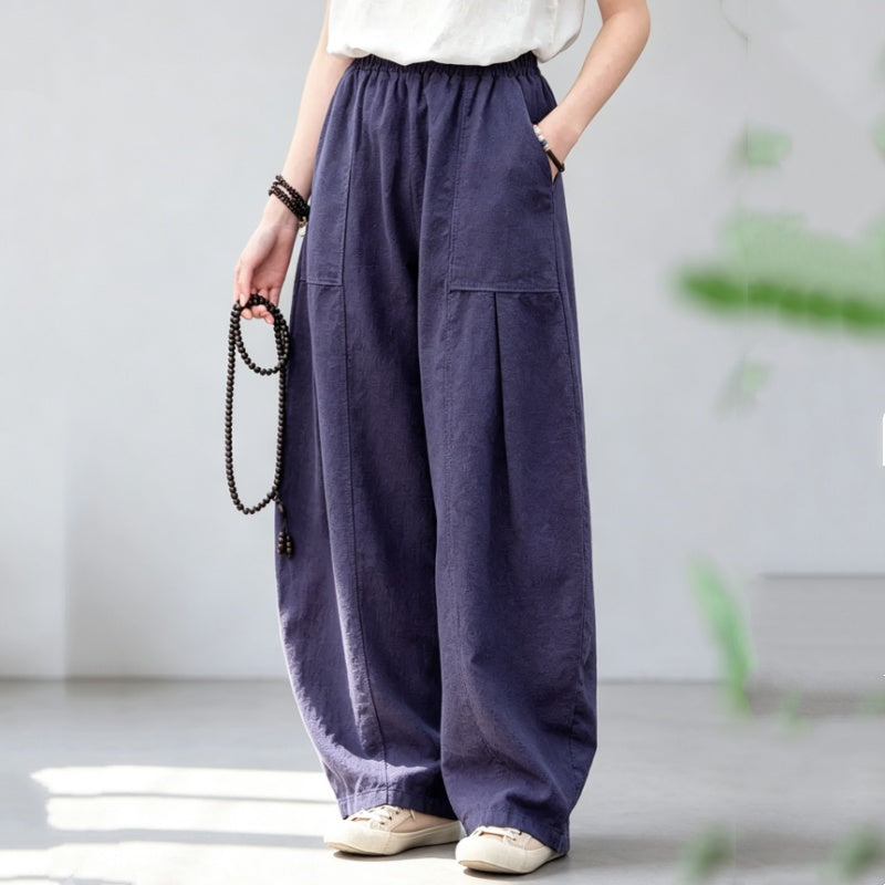M-4XL リネン ロング丈 ポケット付き 無地 シンプル カジュアルパンツ M オレンジレッド