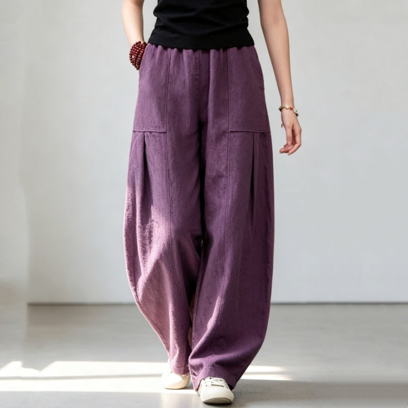 M-4XL リネン ロング丈 ポケット付き 無地 シンプル カジュアルパンツ M オレンジレッド