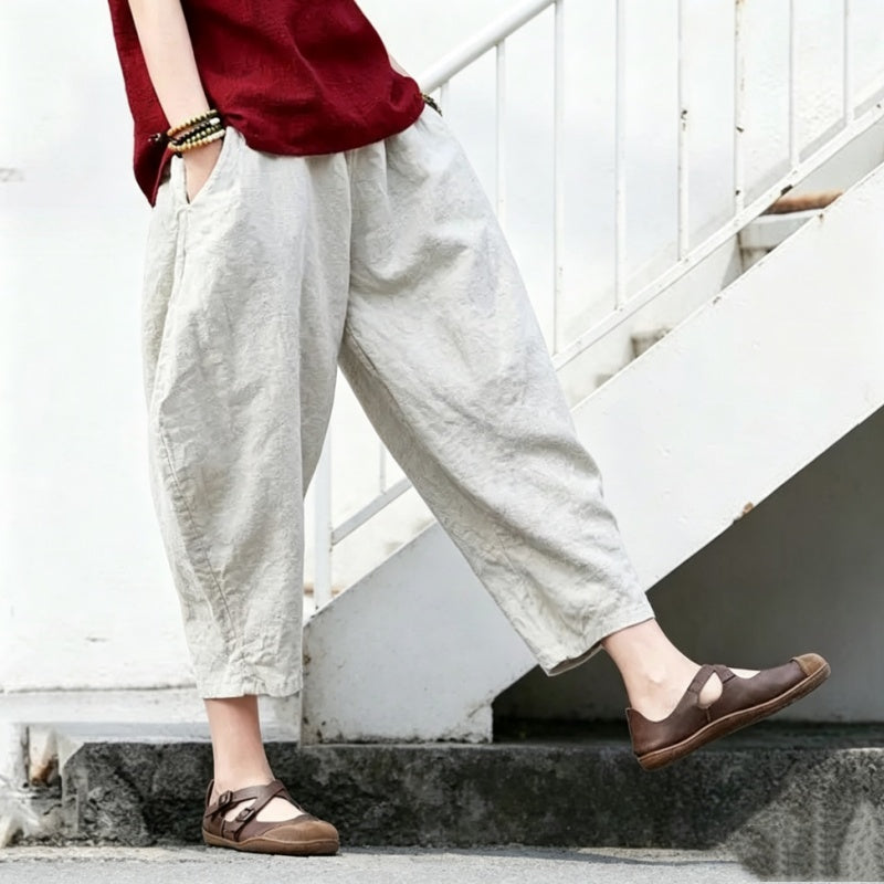 【ついに再入荷！】S-5XL  綿麻 無地 ハイウエスト アンクル丈（9分丈） ポケット付き ガウチョパンツ S ワインレッド
