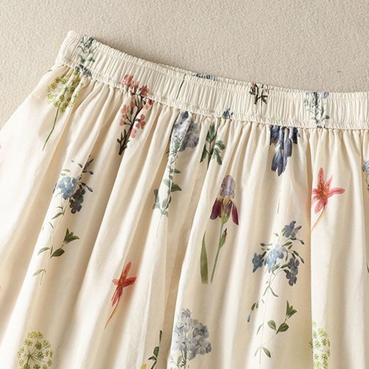 L-XL 森ガール 花模様 Aライン ボウタイ スカート L 写真通り