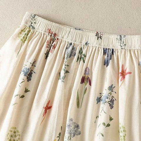 L-XL 森ガール 花模様 Aライン ボウタイ スカート L 写真通り
