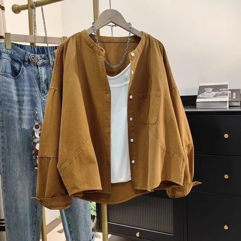 M-3XL 上品見え 通気性良い ナチュラル 長袖 シャツ M カーキ