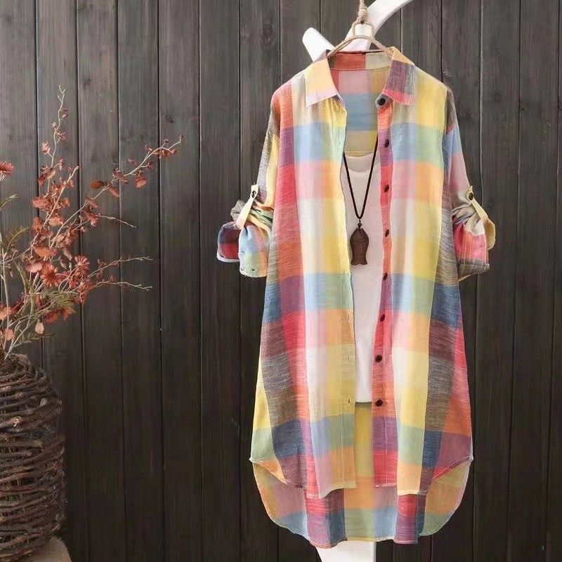 S-3XL チェック柄 ファッション シングルブレスト 折り襟 長袖 シャツ S カモフラージュチェック