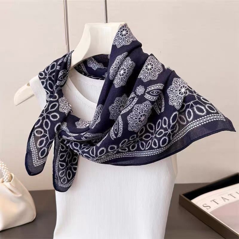 毎日参考になる！ プリント シンプル ナチュラル スカーフ F ブルー