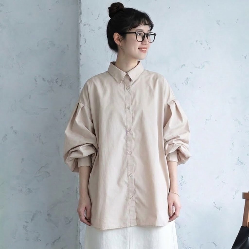 M-L 甘すぎない ふんわり袖の大人シャツ M ホワイト