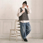 M-3XL 体型をカバー ロング丈 レトロ ワイドパンツ デニムパンツ M ブルー