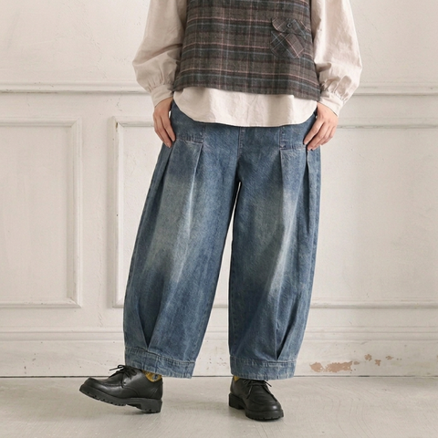 M-3XL 体型をカバー ロング丈 レトロ ワイドパンツ デニムパンツ 3XL ブルー
