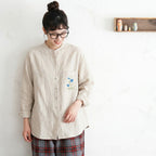 M-2XL No.1 人気商品 レトロ 刺繍 ボタン 長袖 シャツ M リネン