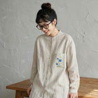 M-2XL No.1 人気商品 レトロ 刺繍 ボタン 長袖 シャツ M リネン