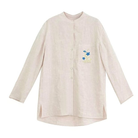 M-2XL No.1 人気商品 レトロ 刺繍 ボタン 長袖 シャツ M リネン