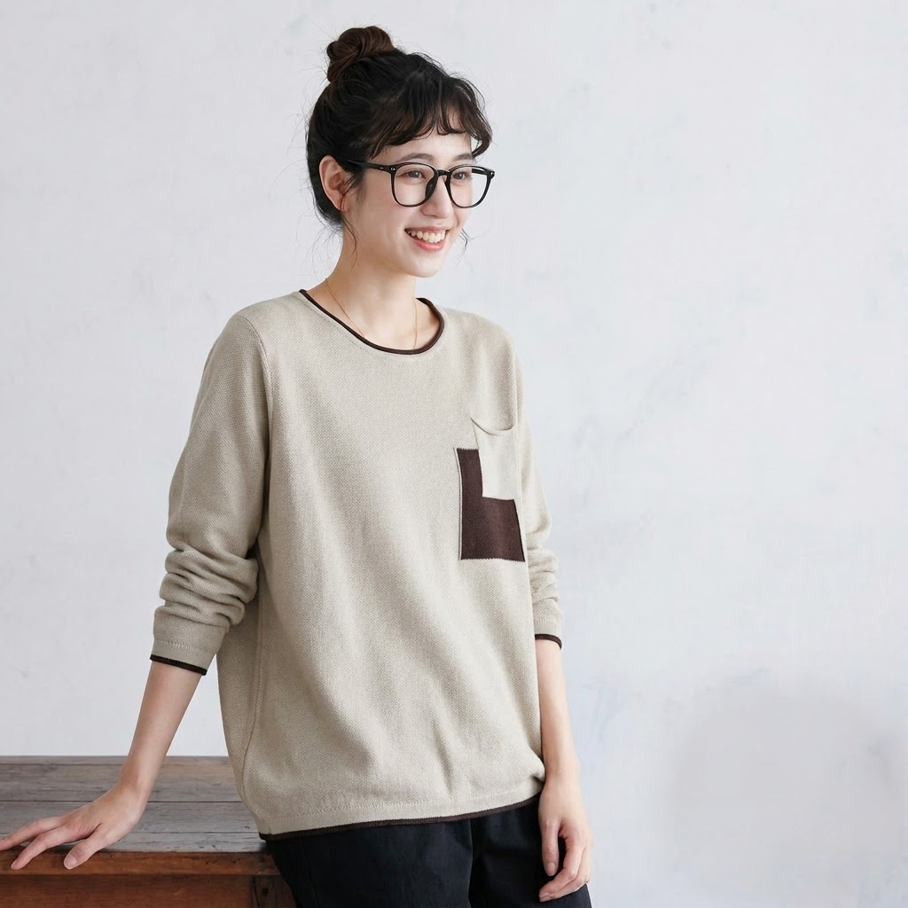 人気商品 切り替え 配色 体型をカバー 長袖 ファッション Tシャツ フリー ブラック