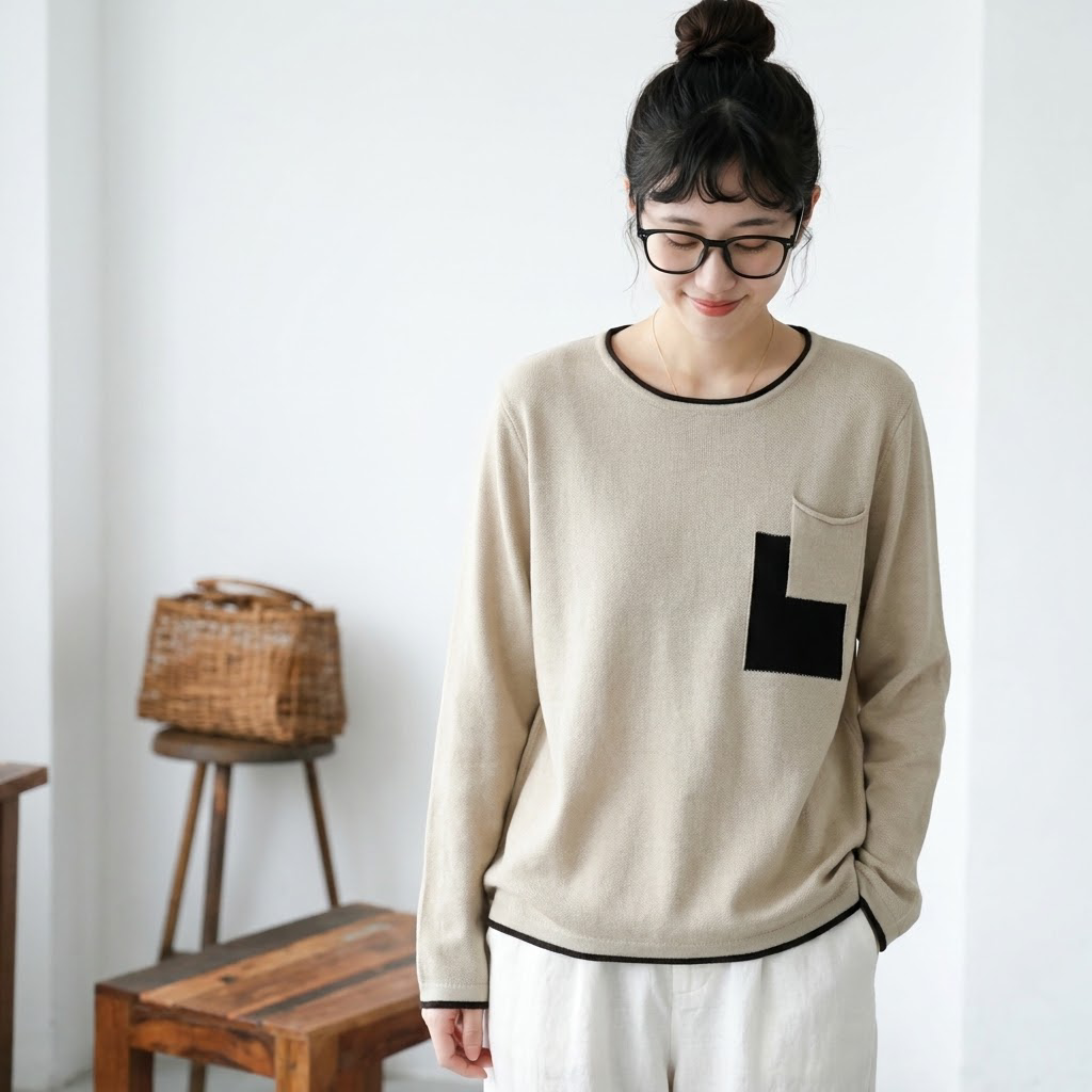 人気商品 切り替え 配色 体型をカバー 長袖 ファッション Tシャツ フリー ブラック